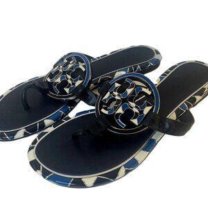 Tory Burch Miller Sandals | Size 8 | Black & Blue Logo | Excellent Condition
